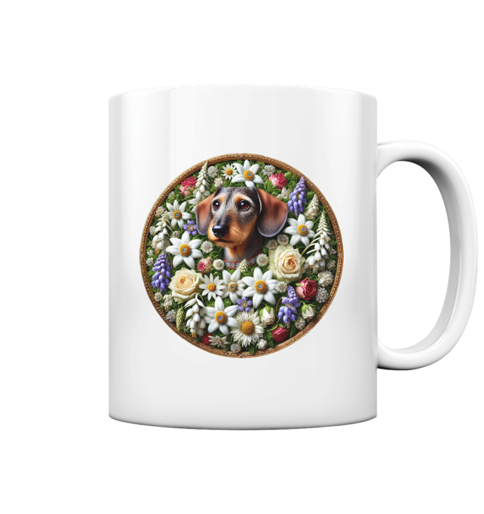 Rauhaardackel Flower 3 by Nina Queer | NQ - Tasse glossy – Bild 1